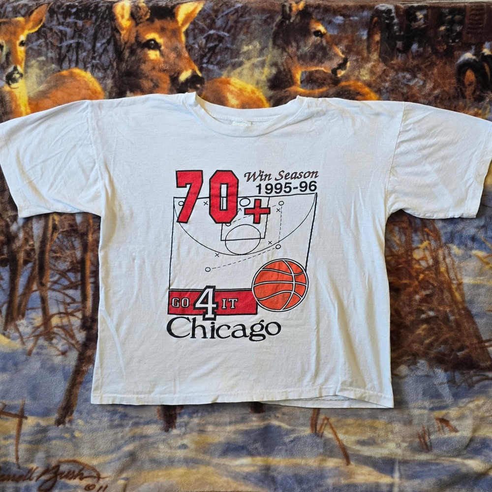 Vintage Chicago Bulls 95-96 70 Win Season Single Stitch Crop Boxy Tee sz Large